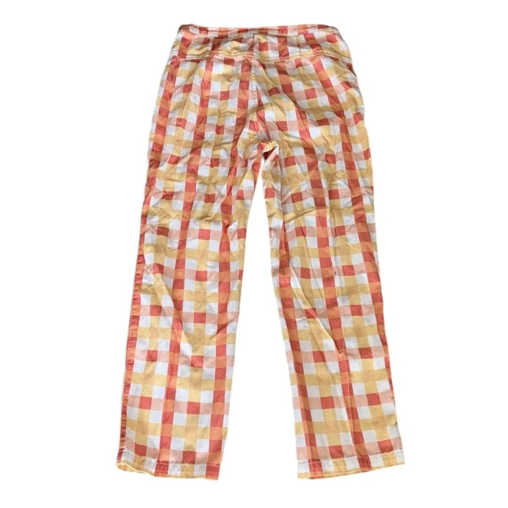 Free People She’s All That Orange Yellow Picnic Gingham Checker Crop Pants - 8 - Picture 9 of 15